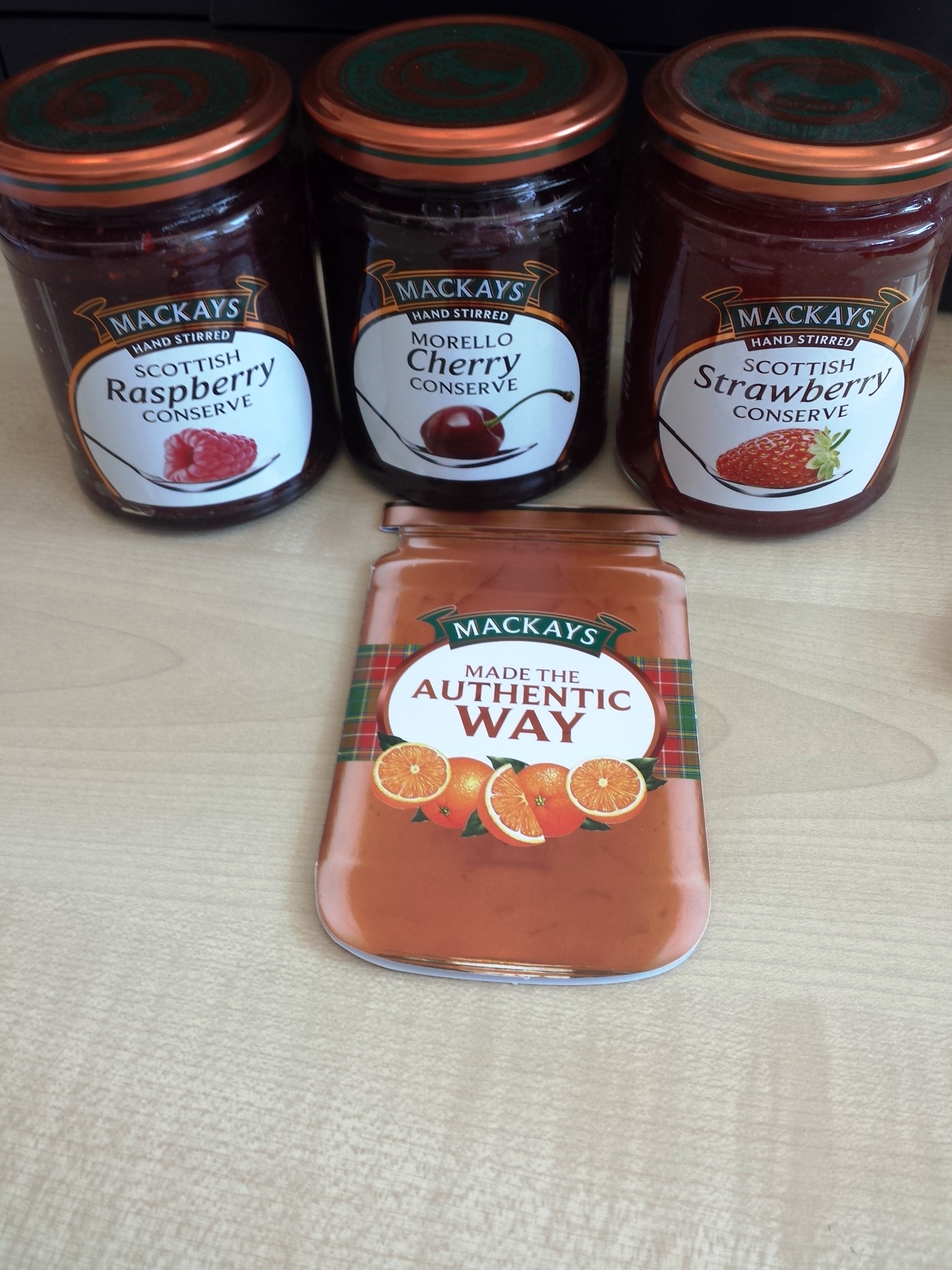 Three jars of Mackays jams in jars