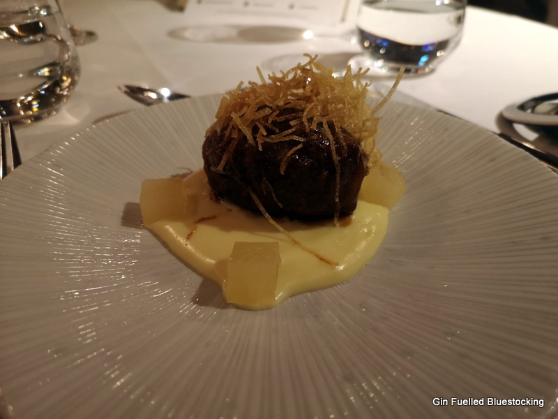 Image: Pork faggot with apple and cider at James Martin Manchester.